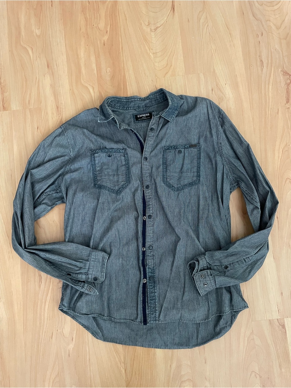 Express Men's Blue Striped Long Sleeve Shirt